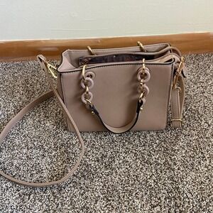 Fashion purse beige shoulder, crossbody handbag chain handles gold accents new